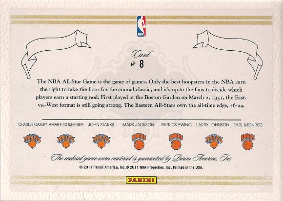 Panini Preferred 2011-12 All Star Knicks back